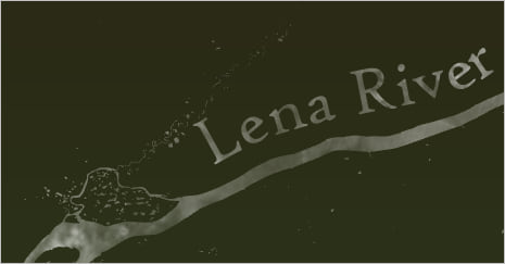 Curved Lena River text on the map