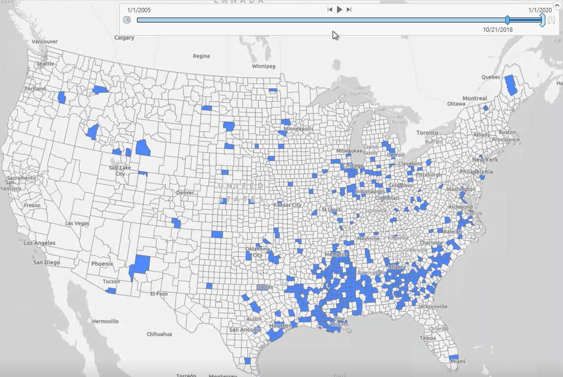 Counties that had a shift in trends between 2019 and 2020.