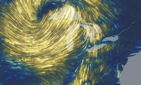 animated map of windspeed over the Midwest