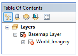 Broken basemap layer in ArcMap's table of contents.