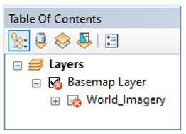 Broken basemap layer in ArcMap's table of contents. Broken basemap layer in ArcMap's table of contents.
