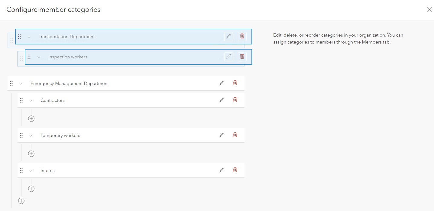 To reorganize member categories, it’s very easy by dragging and dropping those categories