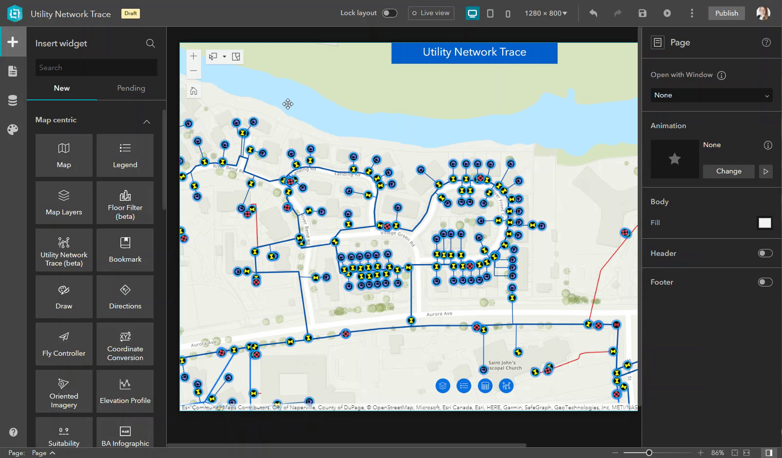 Add a Text widget to show dynamic selection statistics for the trace results.