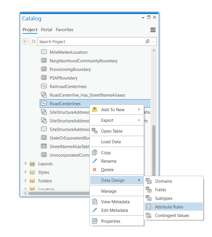 ArcGIS Pro's Catalog pane used in management of geospatial data and related data quality capabilities ArcGIS Pro's Catalog pane used in management of geospatial data and related data quality capabilities