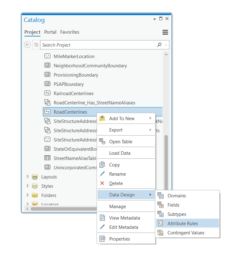 ArcGIS Pro's Catalog pane used in management of geospatial data and related data quality capabilities