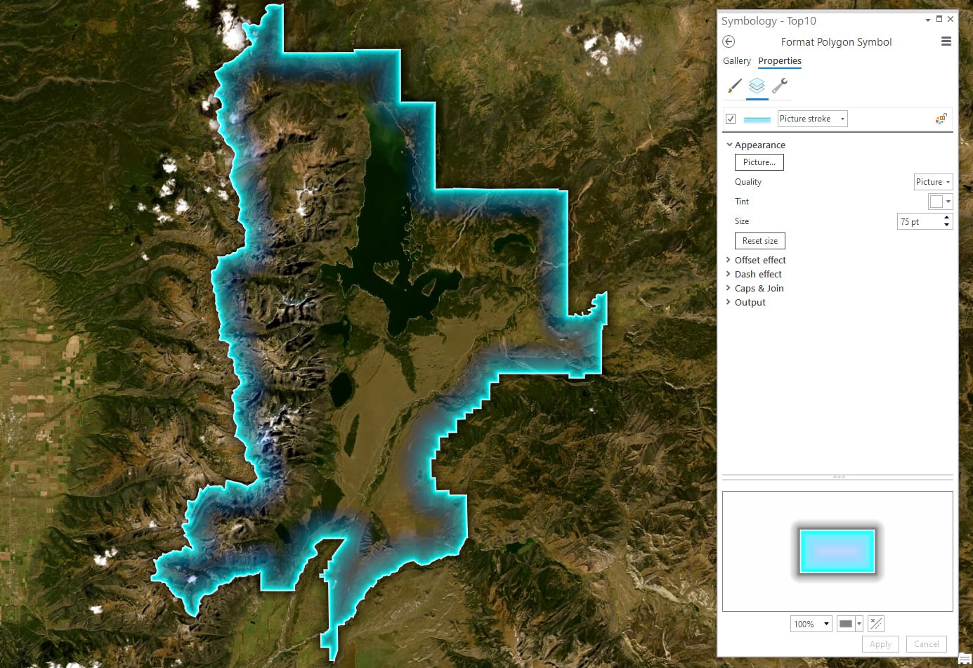 A picture stroke in ArcGIS Pro resembling an inner glow