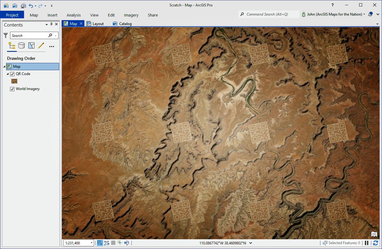 A QR Code watermark over an imagery basemap A QR Code watermark over an imagery basemap