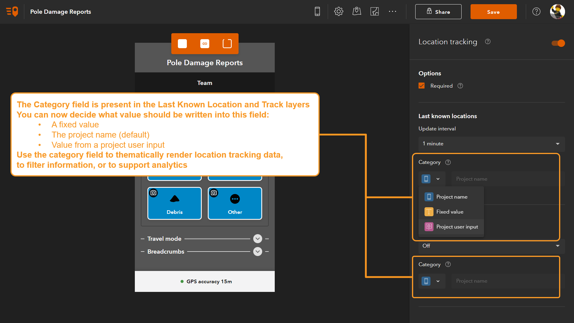 set the category field in designer - novedades en ArcGIS QuickCapture