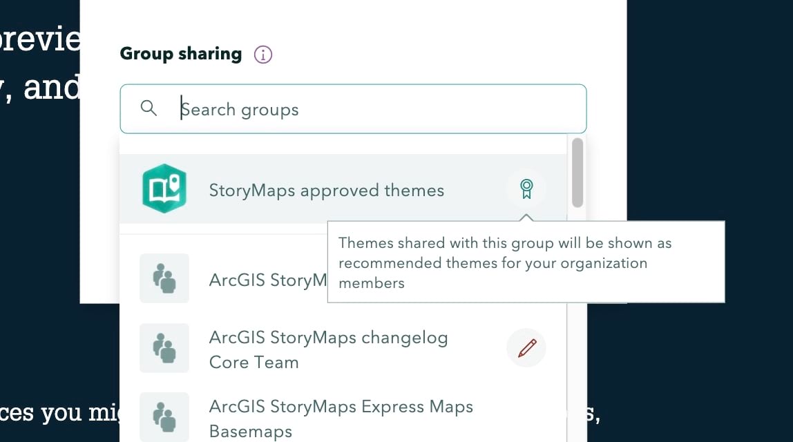 Group sharing settings when publishing a theme Group sharing settings when publishing a theme