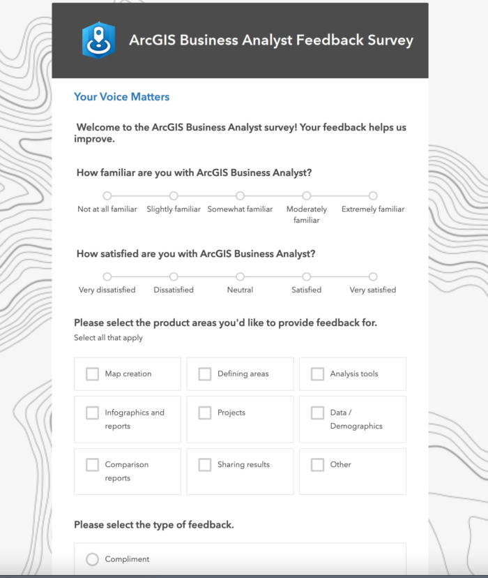 Access the survey within the ArcGIS Business Analyst home tab