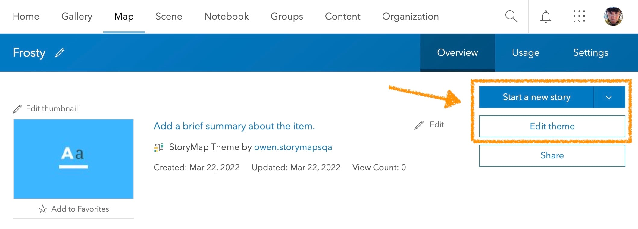 StoryMap Theme item page in ArcGIS