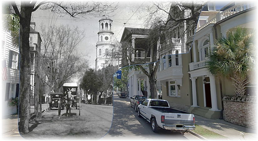 Then and Now blended comparison of Charleston, SC