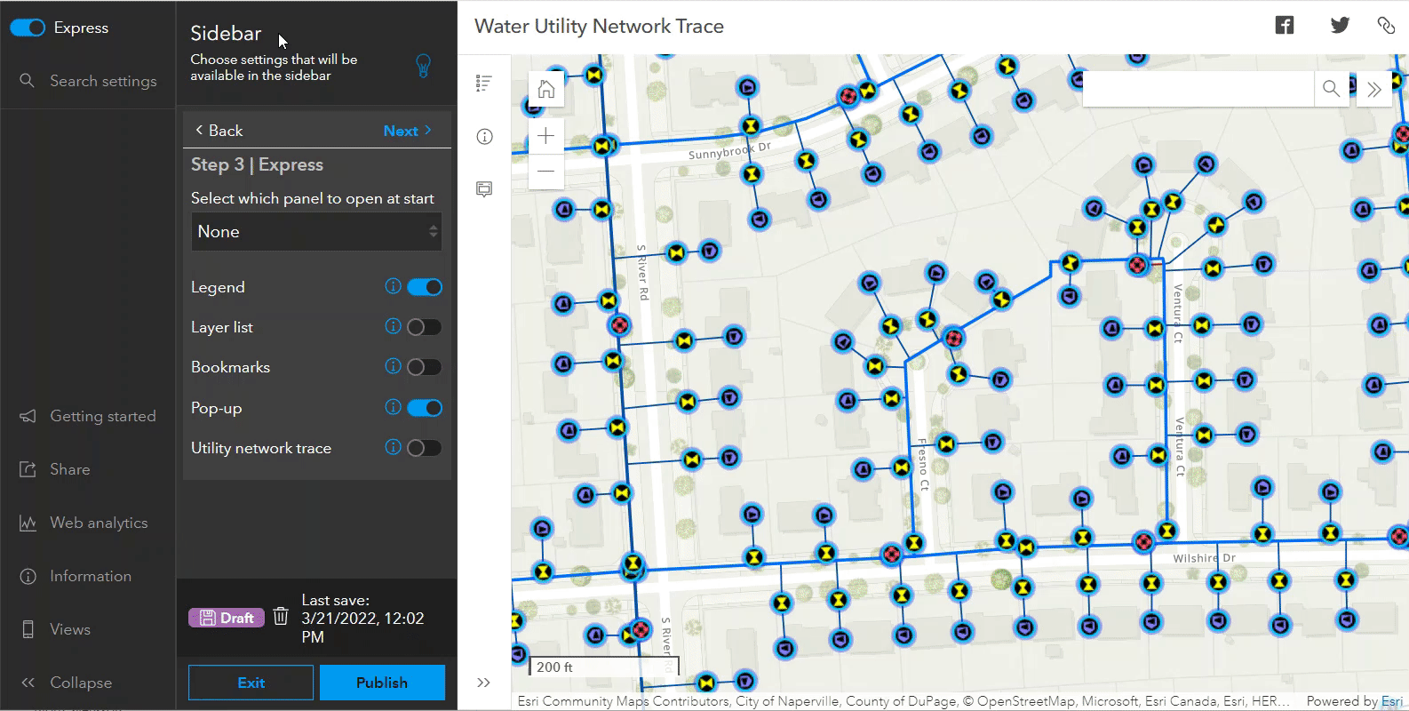 Add the Utility Network Trace widget to the Sidebar and run traces on the utility network in your map.