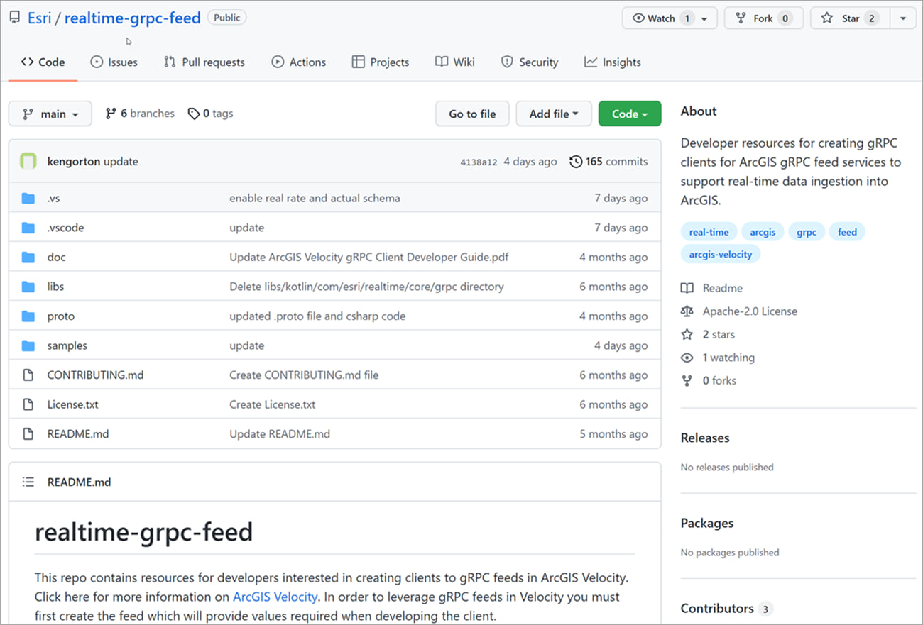 ArcGIS Velocity gRPC Github repository ArcGIS Velocity gRPC Github repository