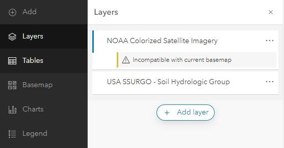 Image showing error message "Incompatible with current basemap"