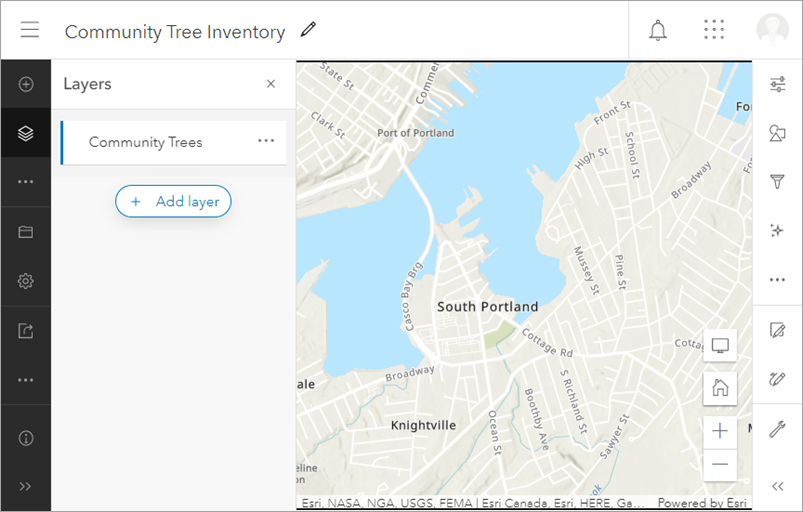Empty layer added to a map in Map Viewer