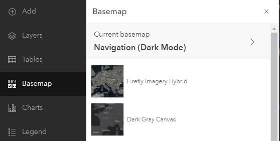 Image showing how to navigate to the Basemap Gallery in Map Viewer