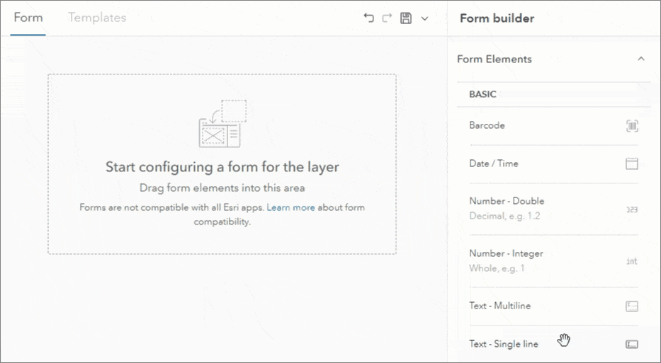 Drag form elements onto the form canvas