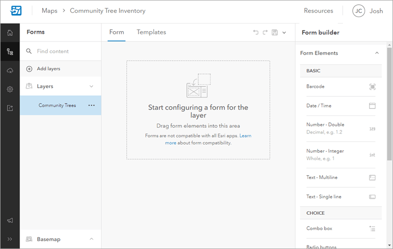 Form builder with empty form canvas