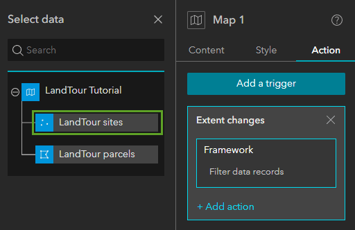 Data selected for the action settings