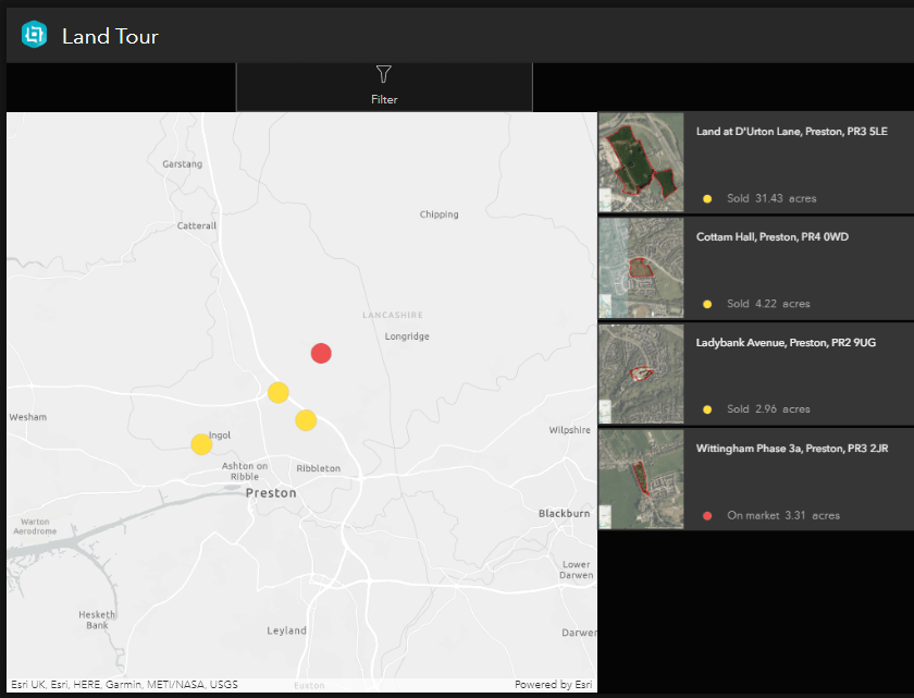 Live view test result showing the map zoomed to a few features and the list filtered to match Live view test result showing the map zoomed to a few features and the list filtered to match