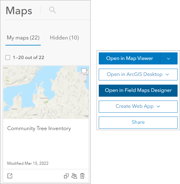 Open the form builder from Field Maps Designer or from the map’s item page