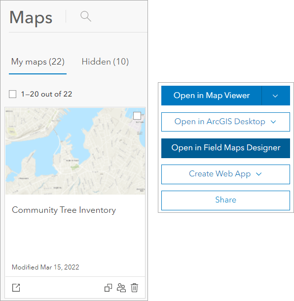 Open the form builder from Field Maps Designer or from the map’s item page Open the form builder from Field Maps Designer or from the map’s item page
