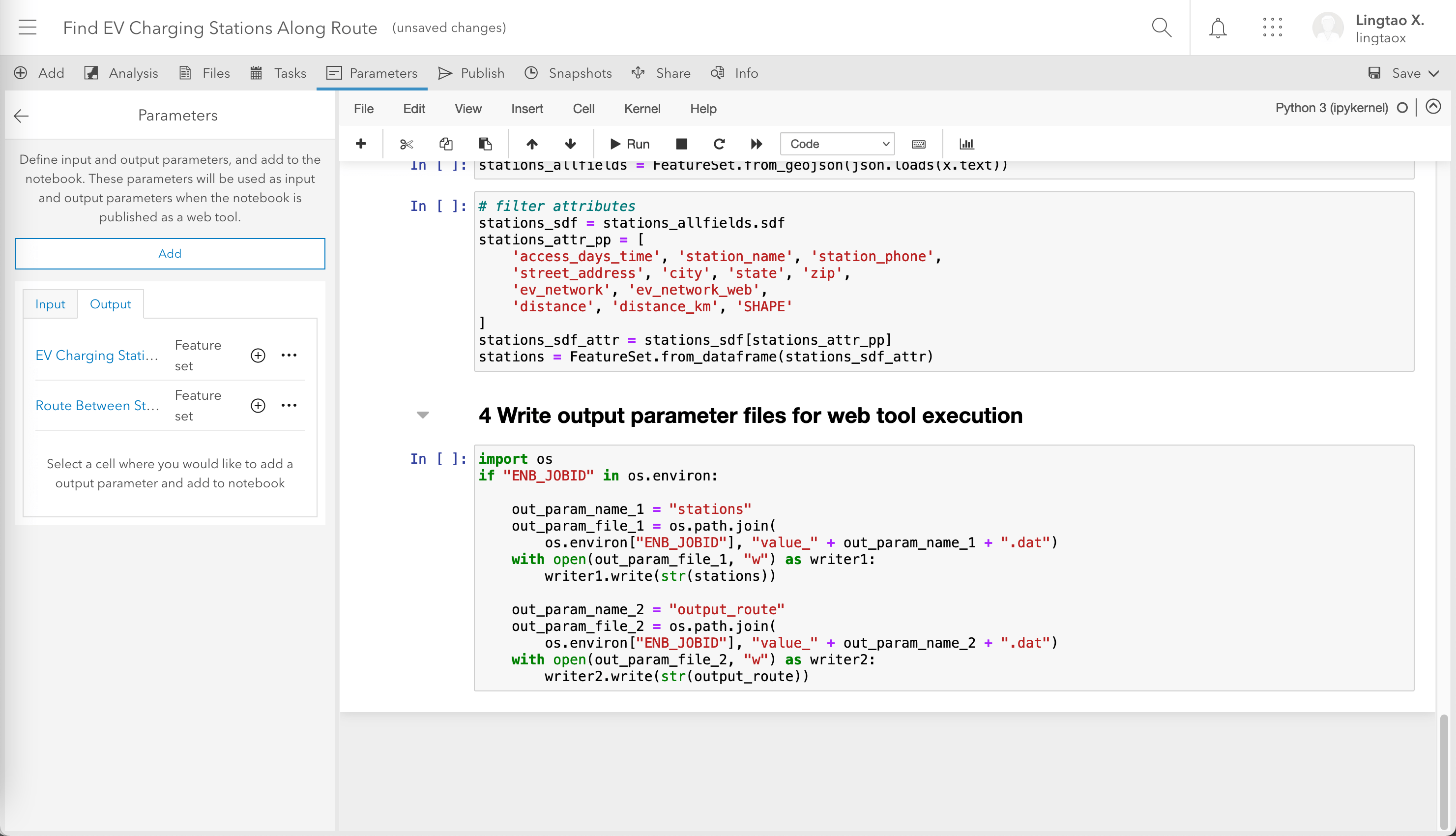 Web tool output parameters