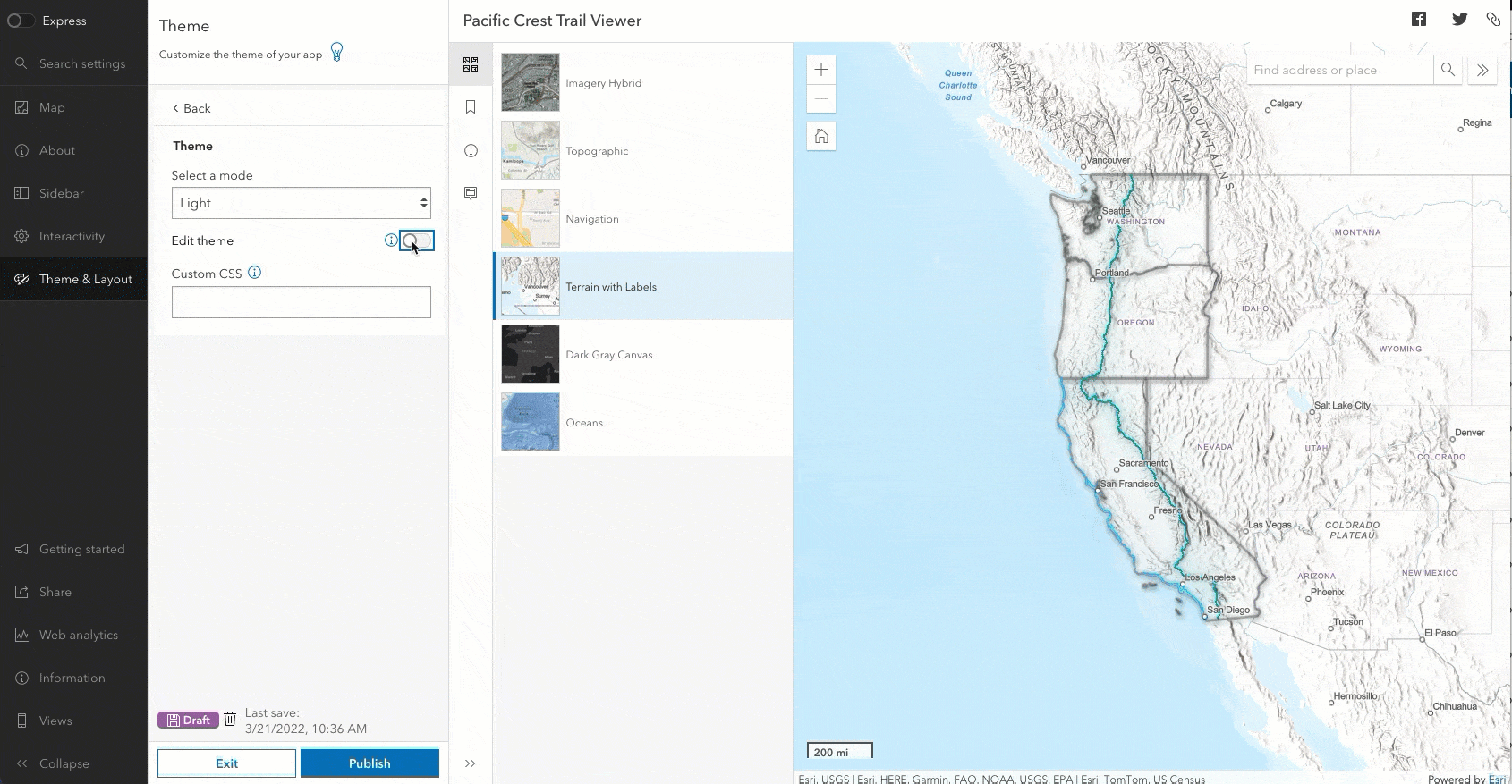 Choosing a new theme in the theme component