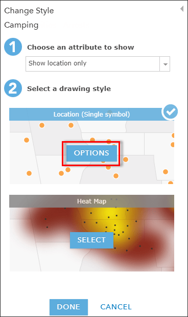 Change Style pane in ArcGIS Online. Change Style pane in ArcGIS Online.