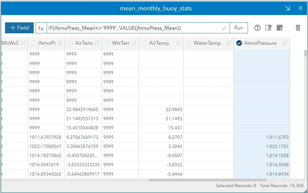 Data table showing the newly calculated fields with the expression