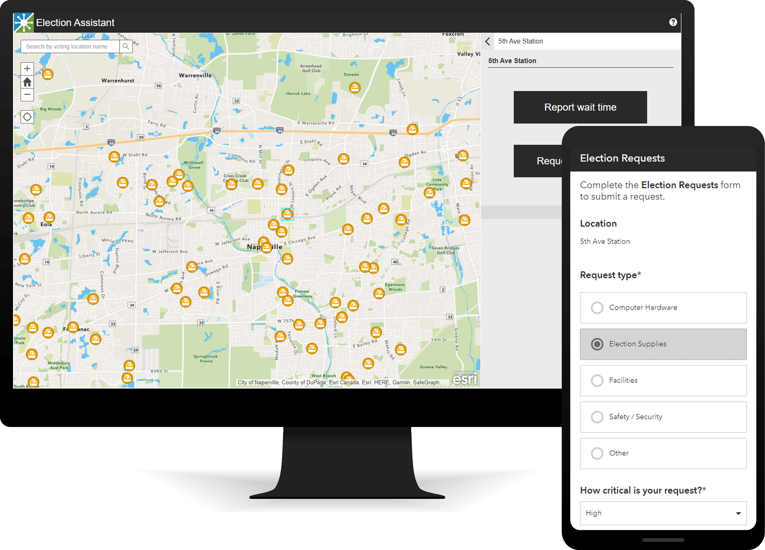 A Crowdsource Polling app used to report wait times and request assistance.