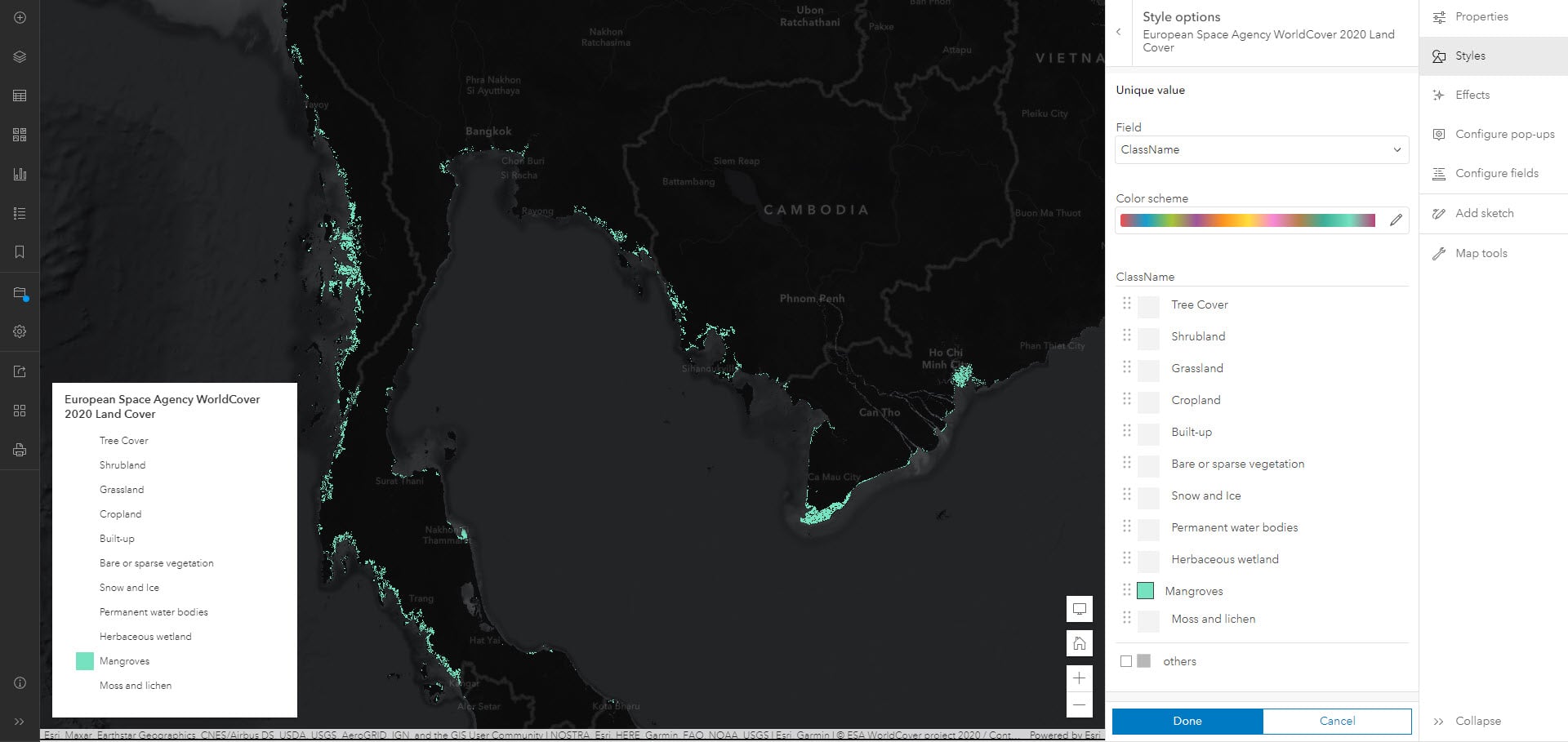 Map showing just the mangroves class. Map showing just the mangroves class.