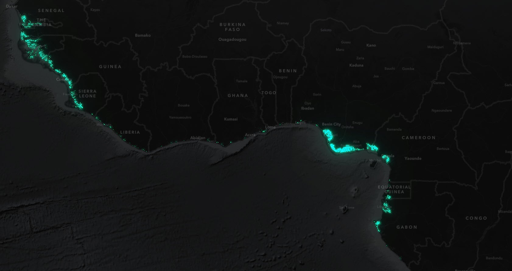 Map showing mangroves in West Africa. Map showing mangroves in West Africa.