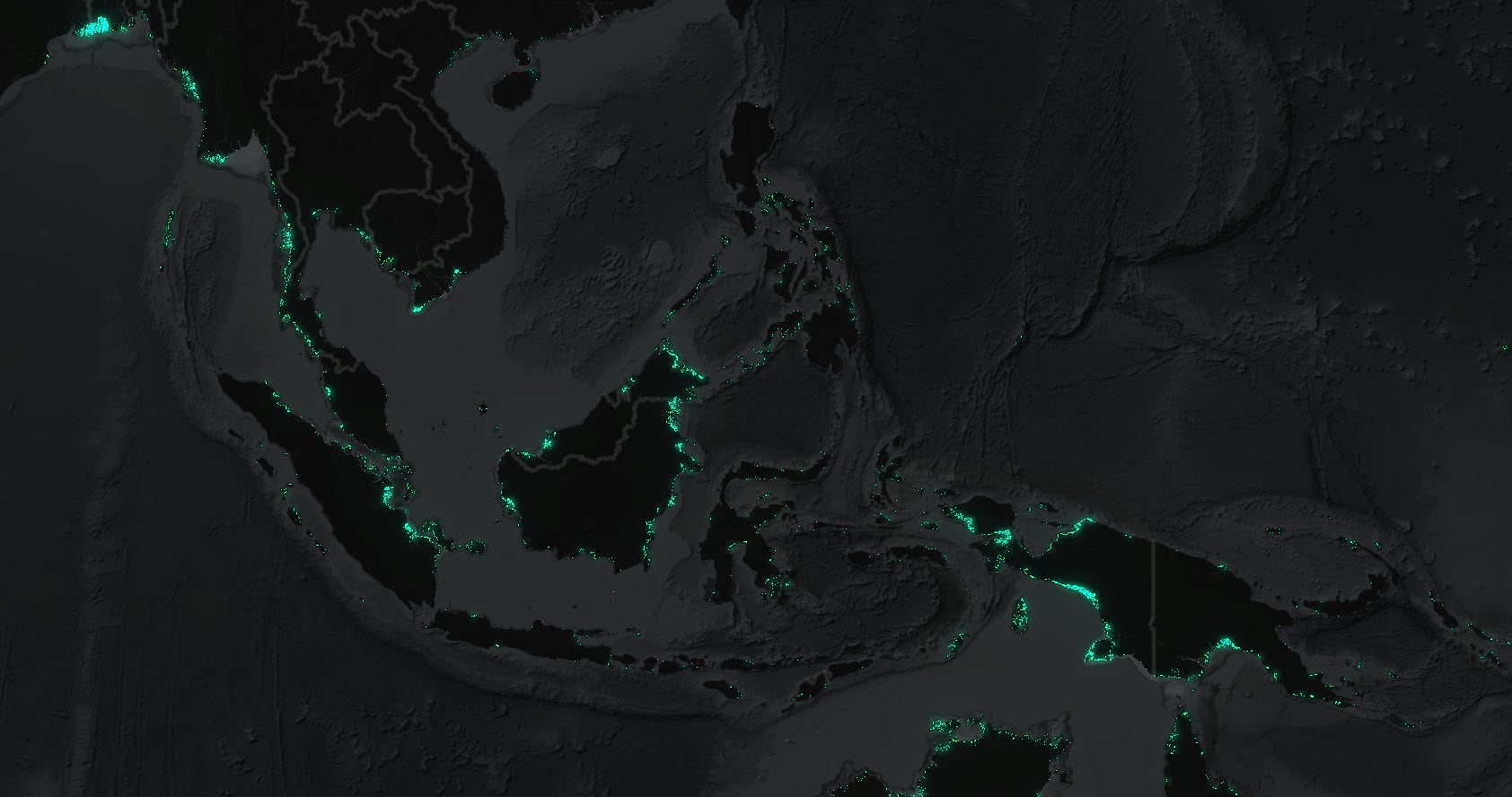 Map showing mangroves in Southeast Asia. Map showing mangroves in Southeast Asia.