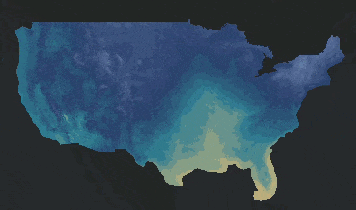 Animated gif showing minimum and maximum temperatures for March 27, 2022.