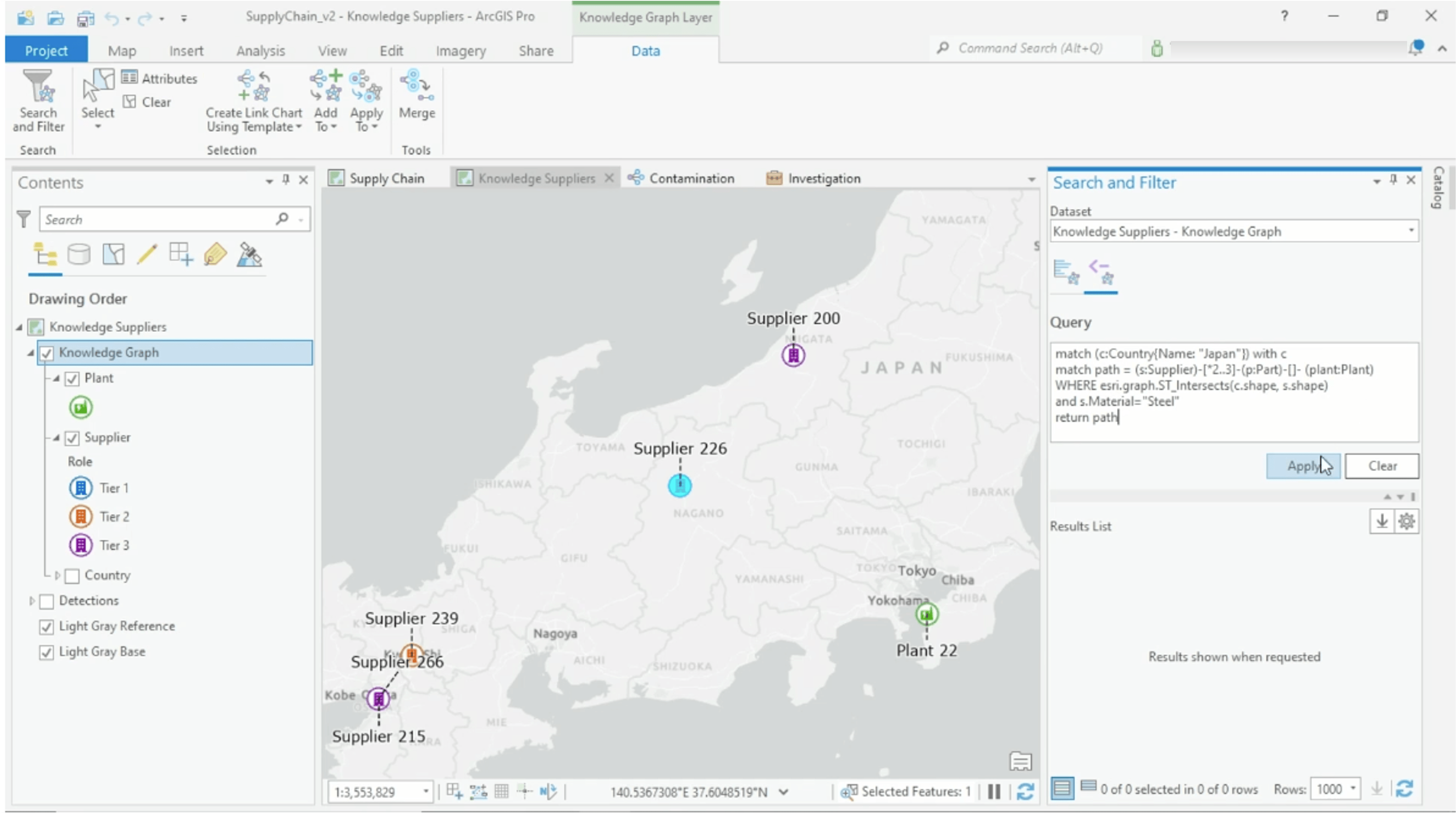 Image of environmental contamination location for Supplier 226 and graph query.