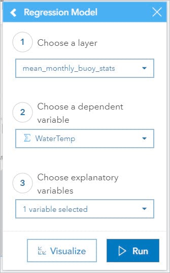 Regression model tool dialogue with settings as described in steps 6 and 7