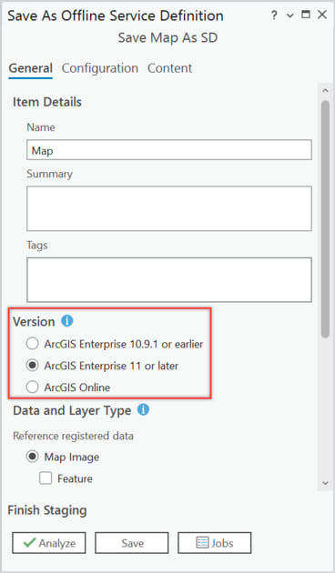 Specify the version when saving an offline service definition for a web layer or map service