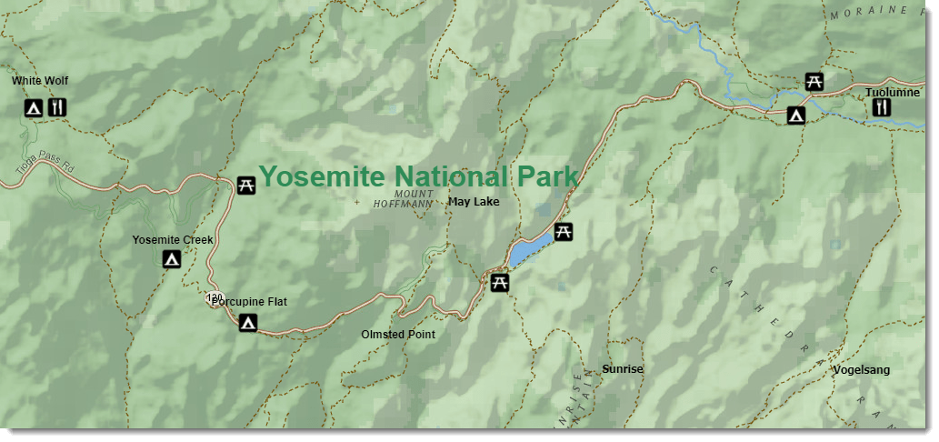 A sample map of Yosemite National Park. A sample map of Yosemite National Park.