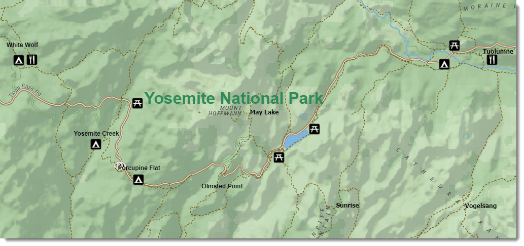 A sample map of Yosemite National Park.