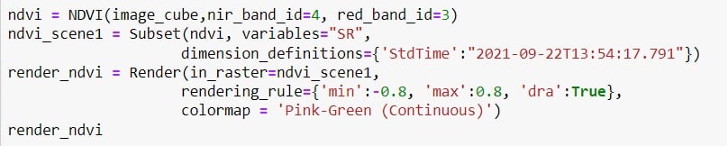 code snippet for creating NDVI