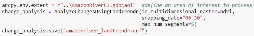 code snippet for processing using LandTrendr