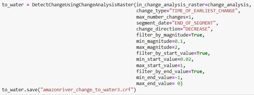 code snippet for extracting change from forest to water