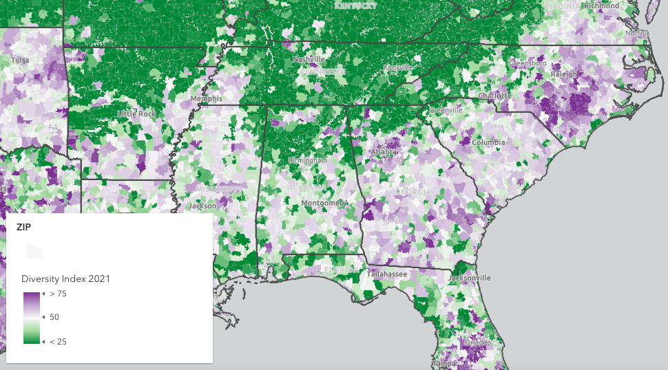 Racial and ethnic diversity of the southeastern United States (2021).