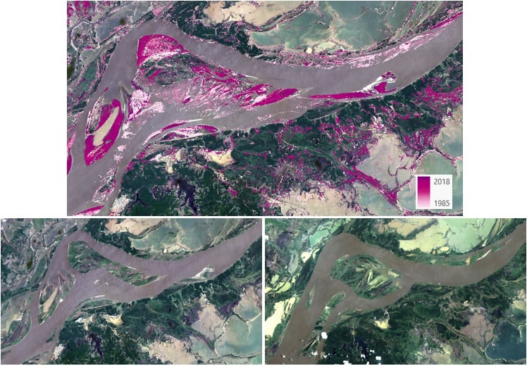 map showing change from water to land