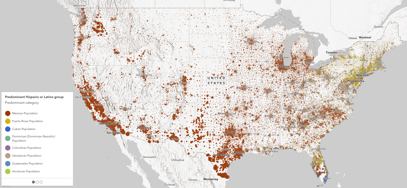 Predominant Hispanic/Latino group by Census Tract in the United States.