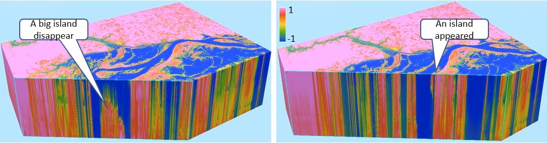 voxel display of the slope band of the change analysis raster