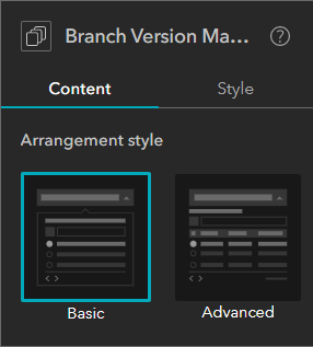 Branch Version Management widget - Basic arrangement