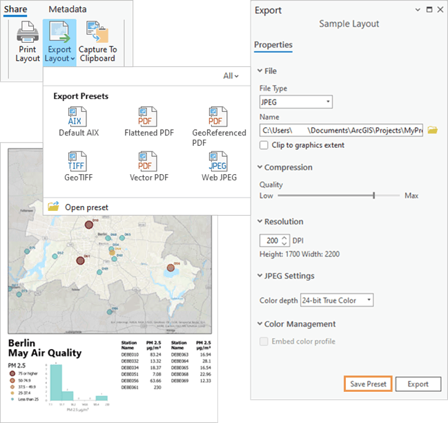 Export presents in ArcGIS Pro